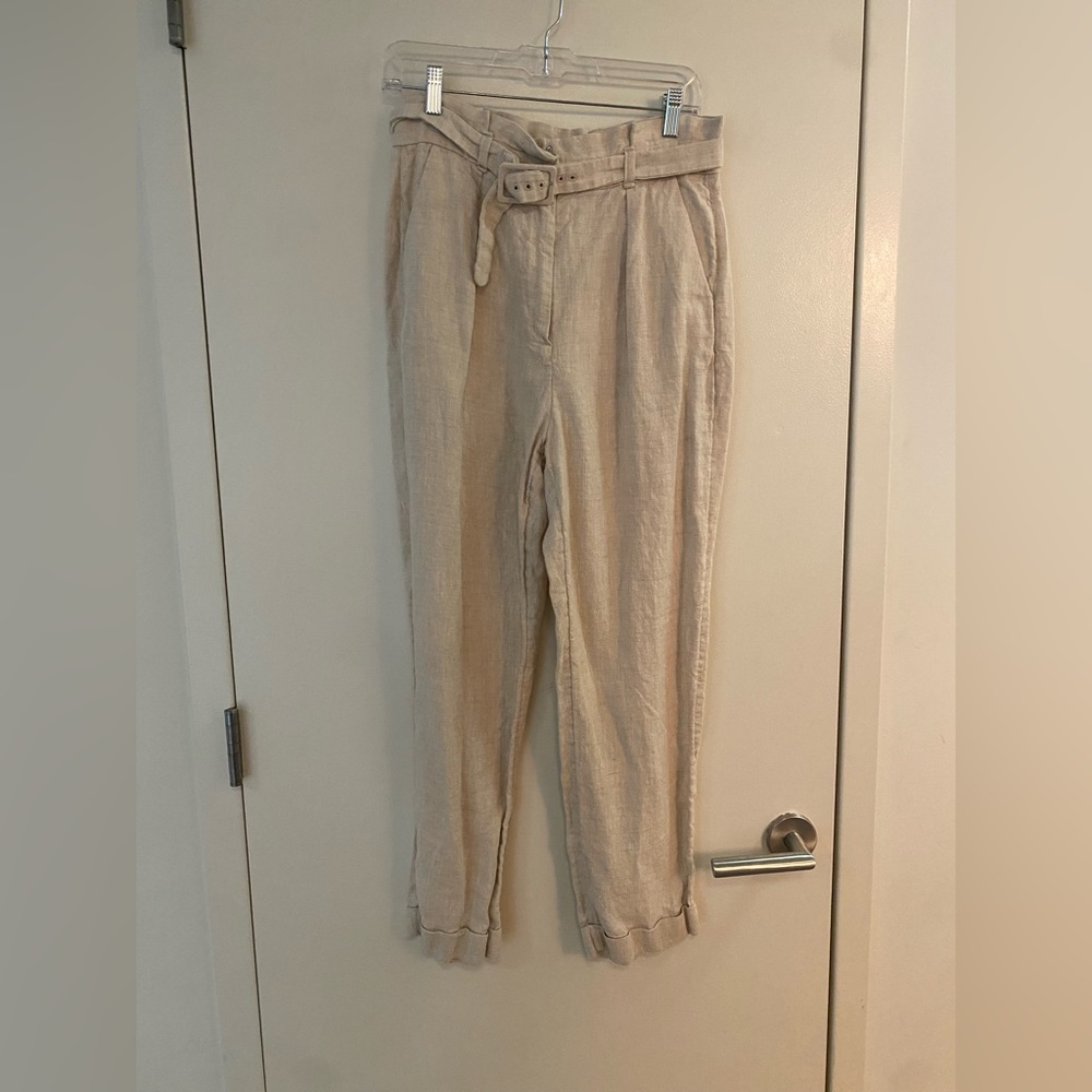 & OTHER STORIES Linen Pants With Belt In Beige-neutral size US 8
